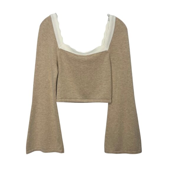Dee Elly Sweater Cropped Womens Large Beige Bell Sleeve New WOT - Picture 2 of 7